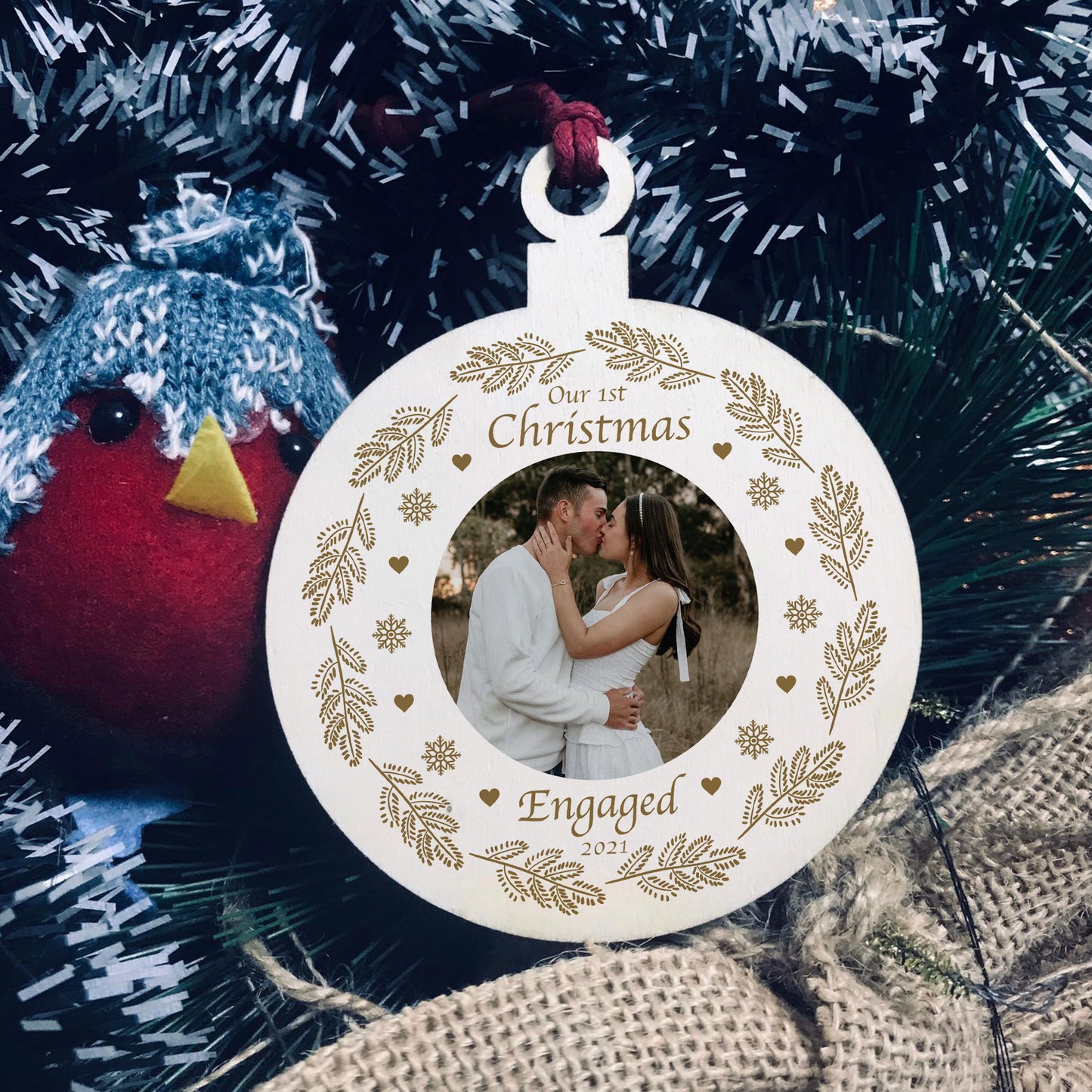 1st Christmas Engaged Bauble Personalised Photo Hanging Bauble