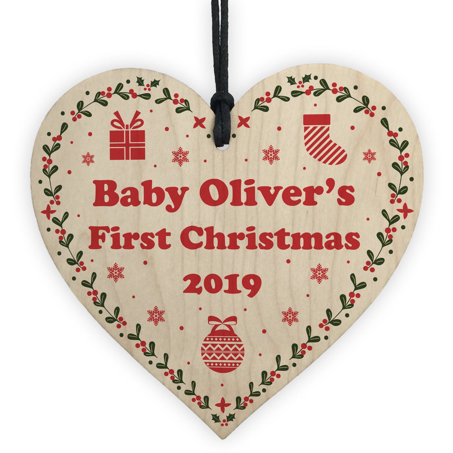 1st Christmas Gift For Baby Personalised Wooden Heart Tree Decor