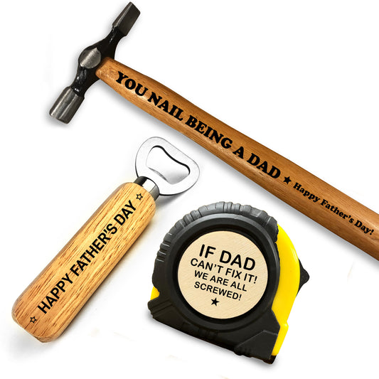 Novelty Fathers Day Gifts Engraved Hammer Tools Gift Set Bundle