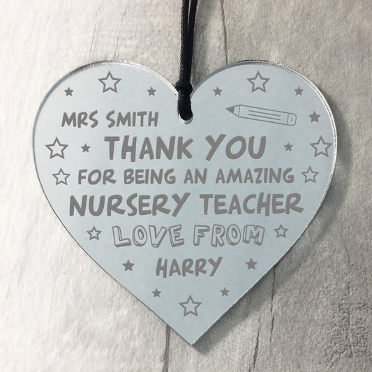 Personalised Nursery Teacher Gift Acrylic Heart Thank You Gift