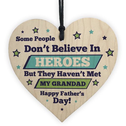 Fathers Day Gifts For Grandad Wood Heart Superhero Gift