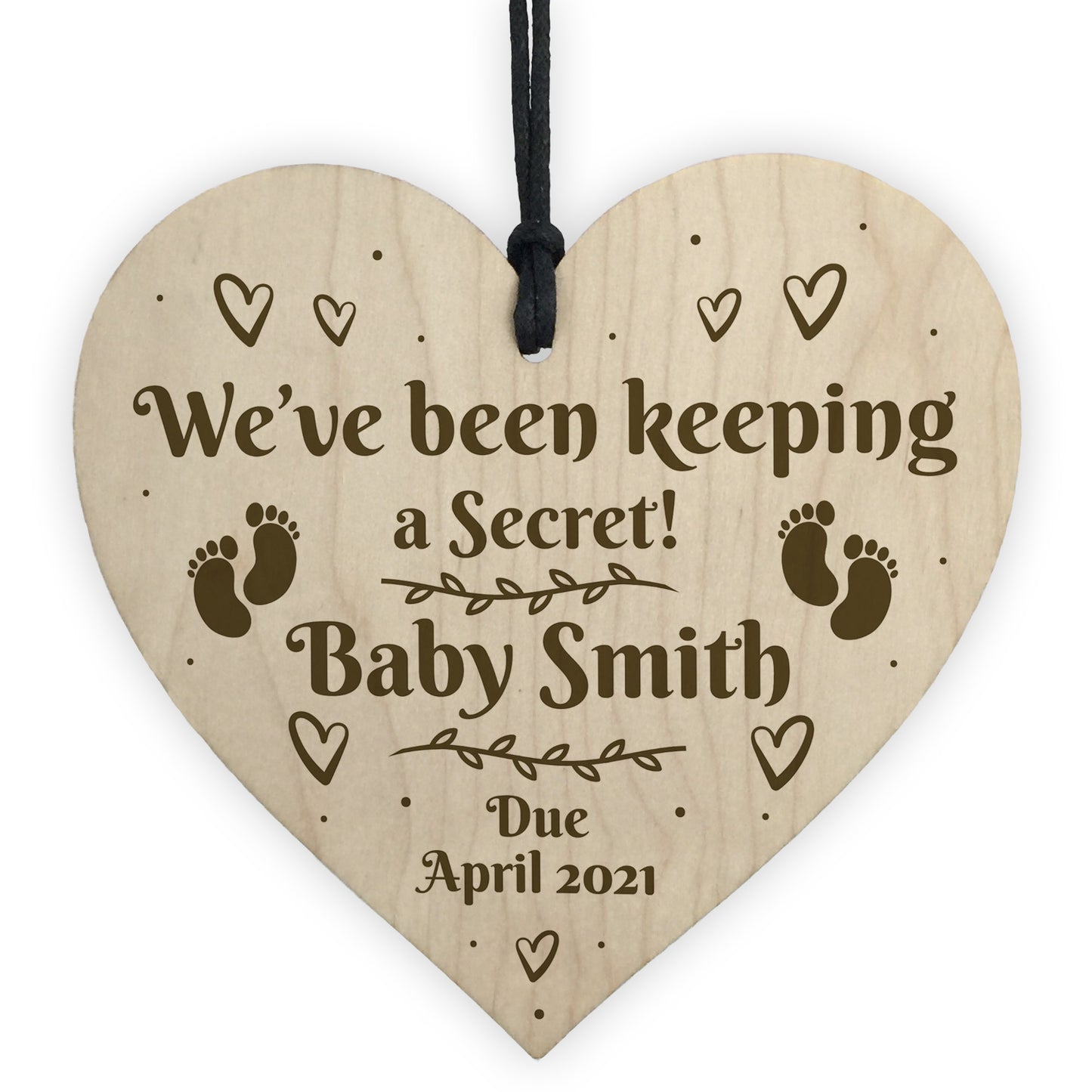 Baby Announcement Gift Wood Heart PERSONALISED Baby Details