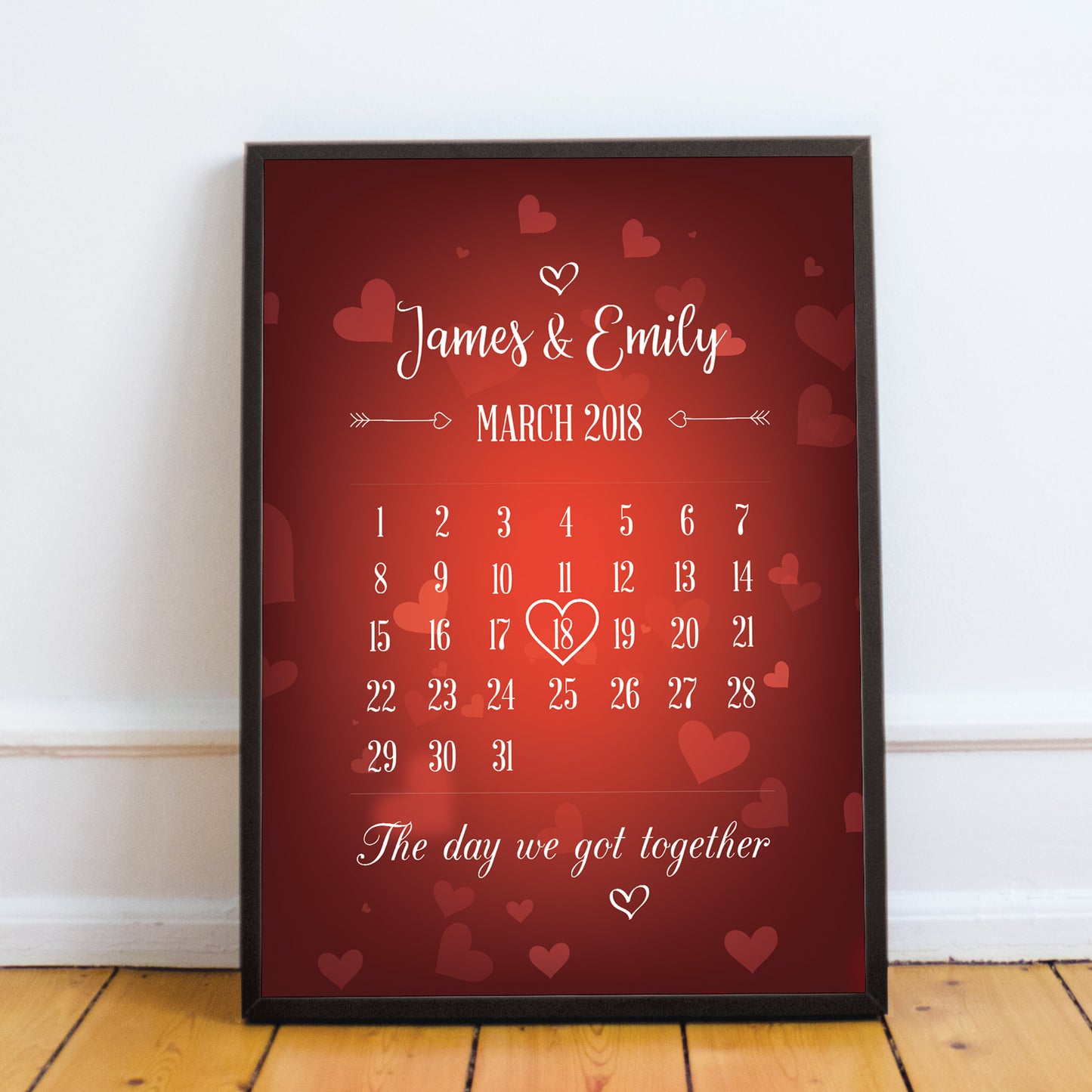 Personalised Anniversary Gift Anniversary Date Calender Framed