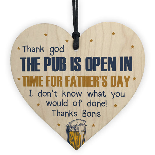 Funny Fathers Day Gift Lockdown Boris Gift Wood Heart