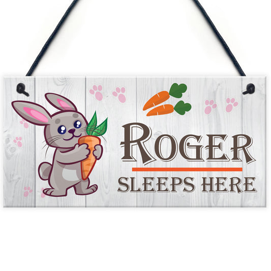 Personalised Rabbit Hutch / Bunny Sleeps Here Hanging Sign Gift