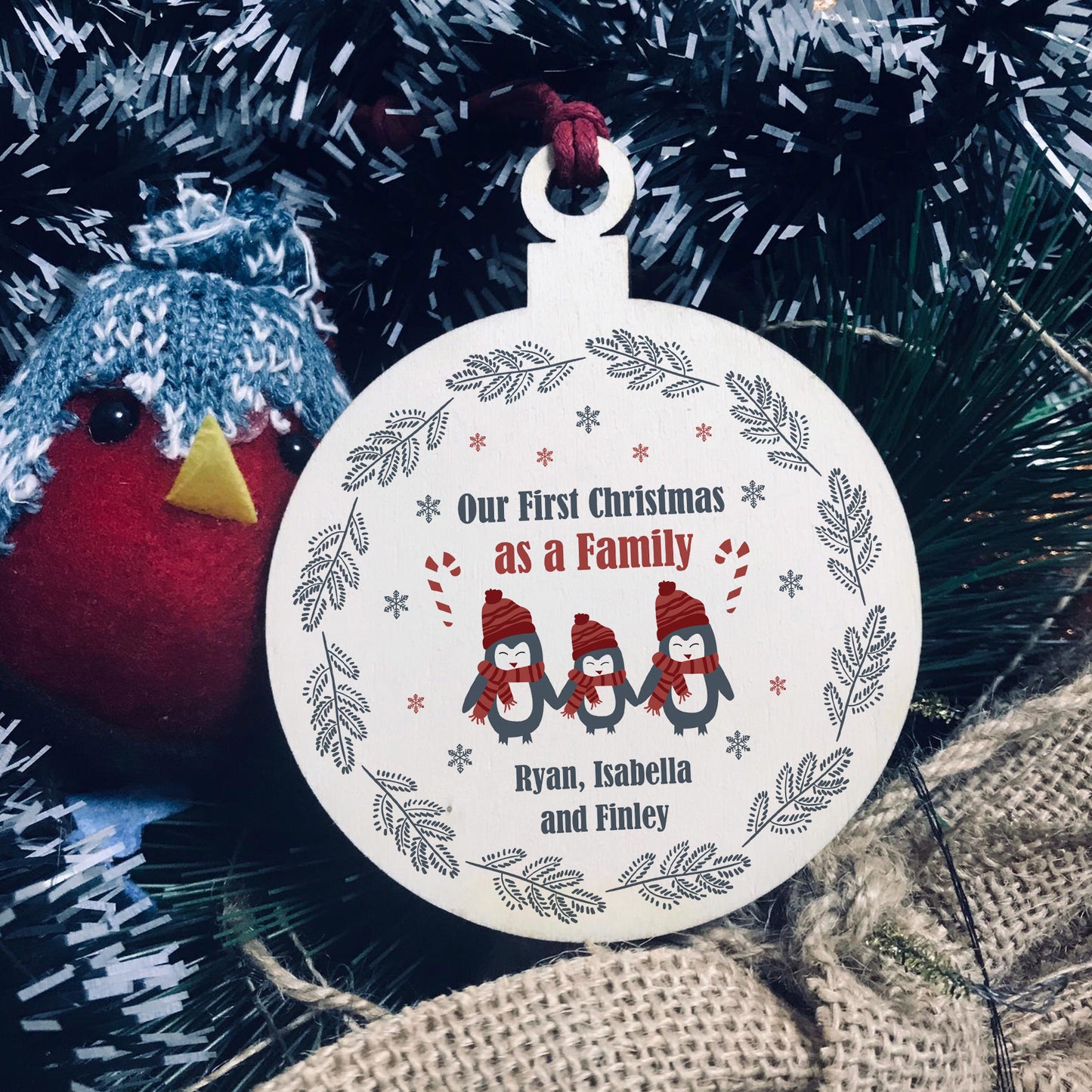 1st Christmas As A Family Wood Bauble PERSONALISED New Baby