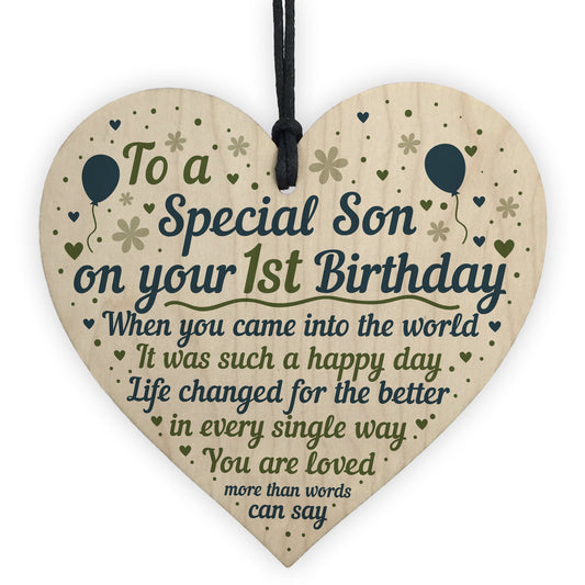 1st Birthday Baby Boy Wooden Heart Plaque Gift For Son