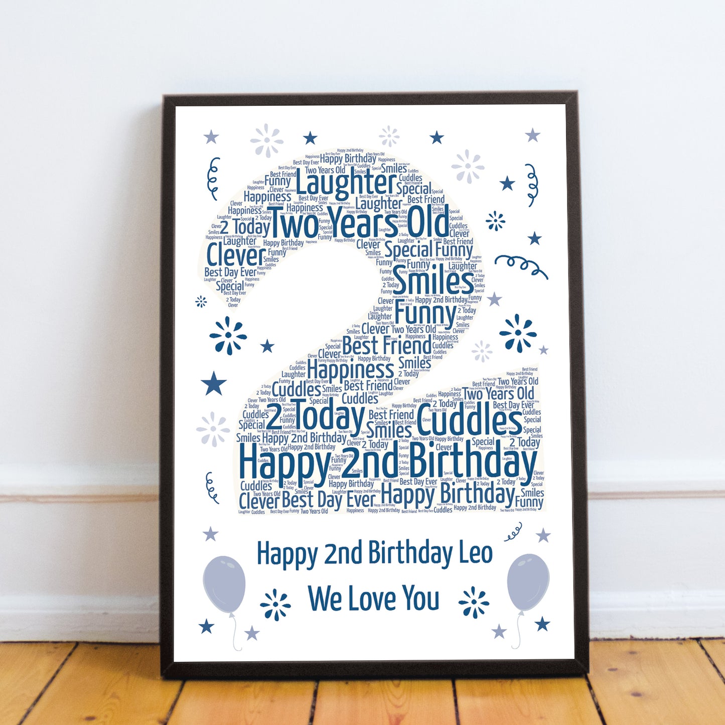 Personalised 2nd Birthday Gift Framed Word Art Print Keepsake