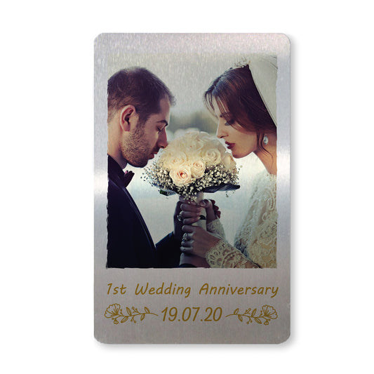 1st Wedding Anniversary Personalised Metal Photo Card Keepsake