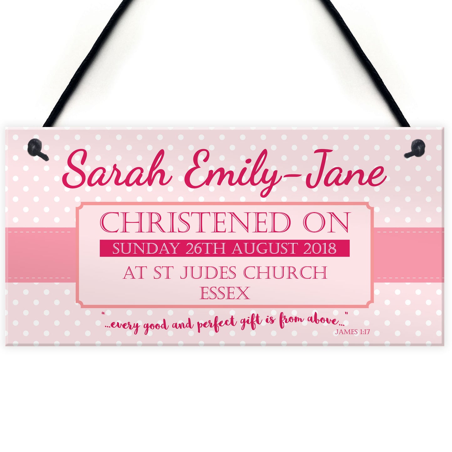 Personalised Christening New Baby Girl Baptism Hanging Plaque