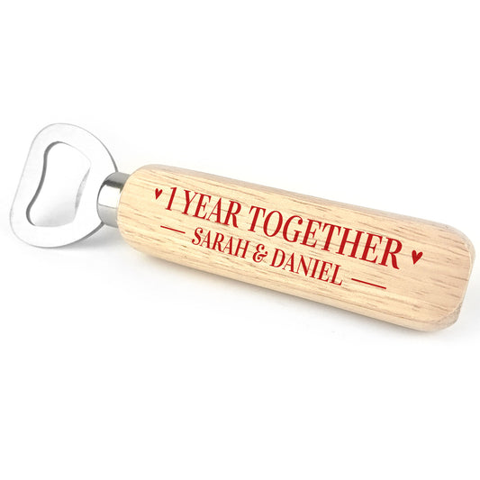 1 Year Together Anniversary Gift Personalised Bottle Opener