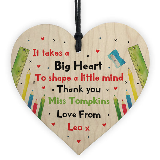 Big Hearts Shape Little Minds Personalised Teacher Gift Heart