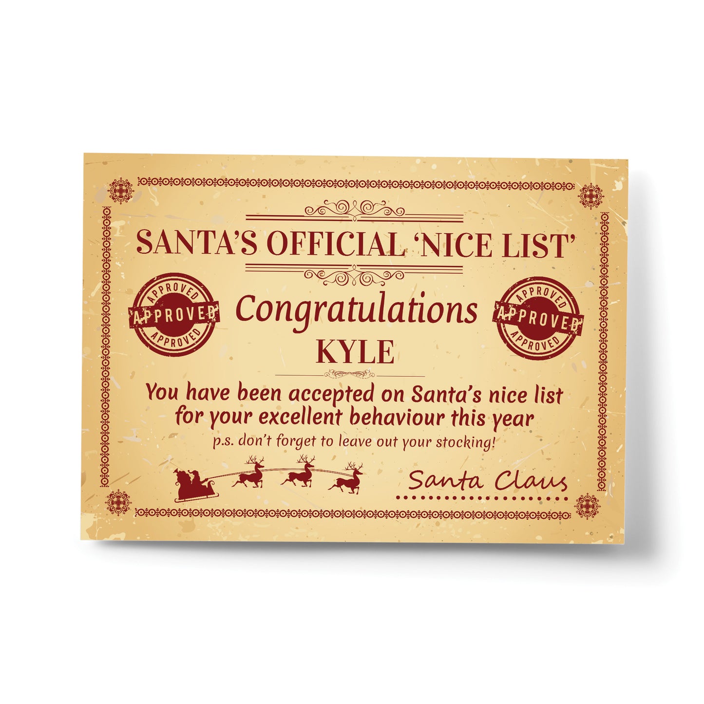 Personalised Official Nice List Ceritificate From Santa Novelty