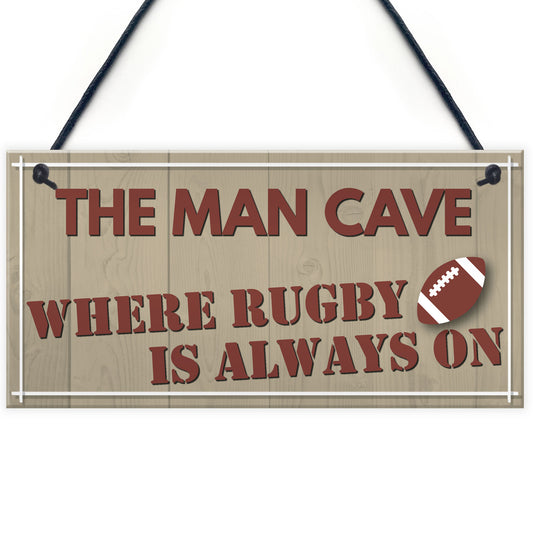 Man Cave Rugby Husband Home Bar Pub Sports Shed Hanging Plaque