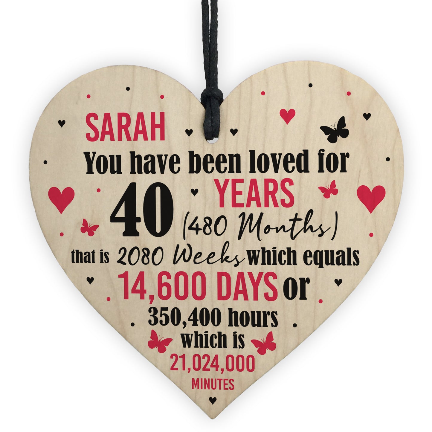 Personalised 40th Birthday Gift Wooden Heart Keepsake Funny Gift