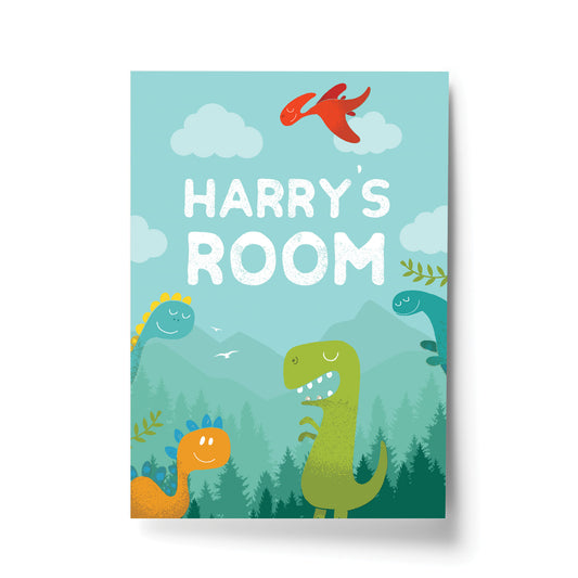 PERSONALISED Dinosaur Print Boys Bedroom Wall Art Decoration