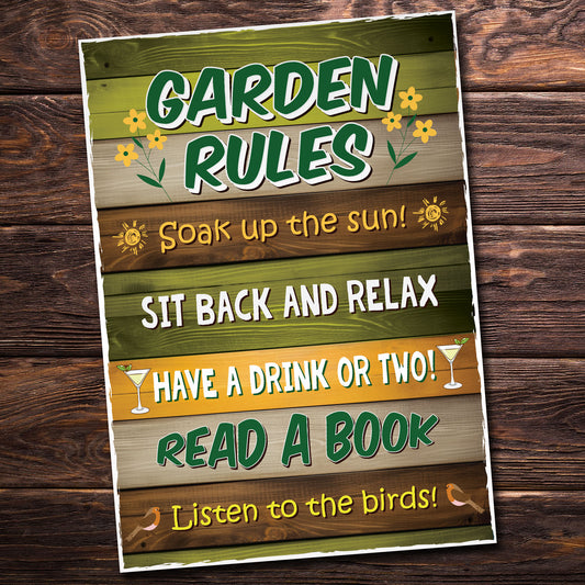 Garden Rules Hanging Wall Plaque For Garden Shed Fence Gift