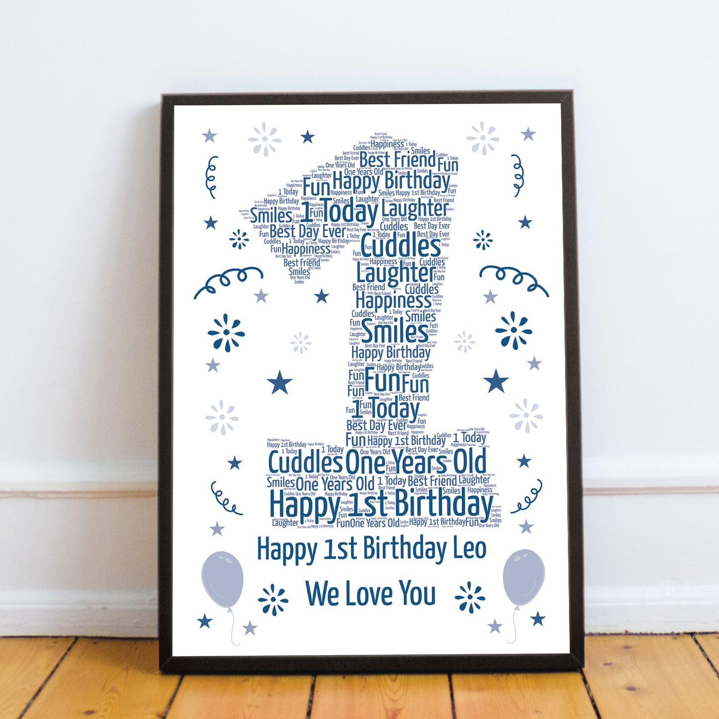 Personalised 1st Birthday Gift Framed Word Art Print Keepsake