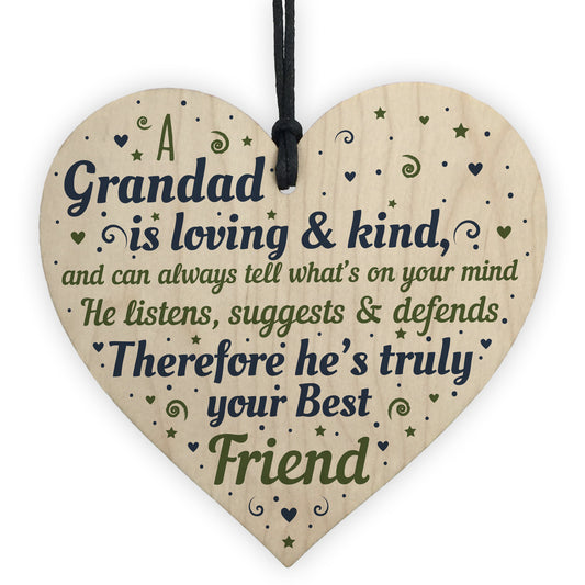 Grandad Christmas Birthday Gift Wooden Heart Sign Gift Keepsake