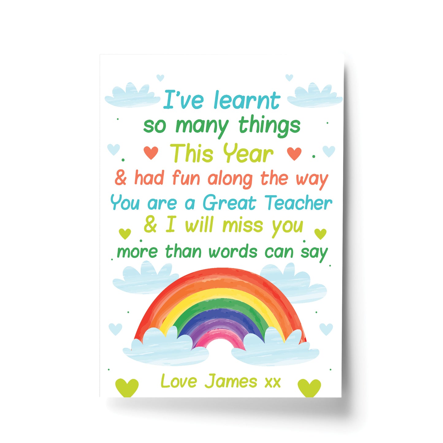 Nursery Pre School Teacher Personalised Rainbow Print Leaving