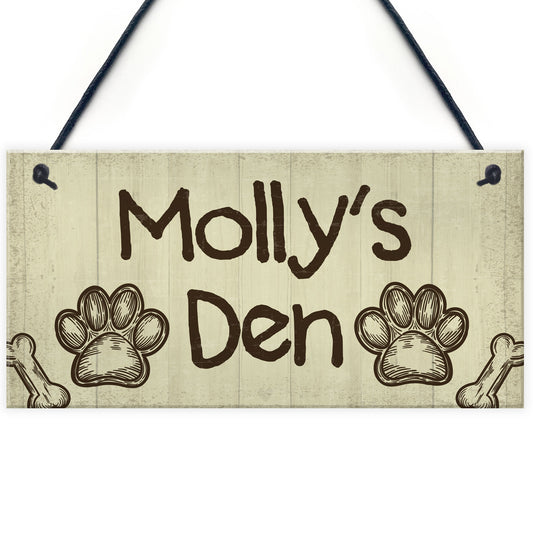 Personalised Rustic Dog Sign Pet Sign Dogs Den Hanging Paw Print