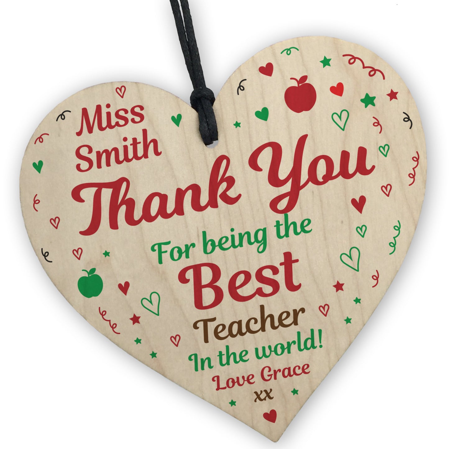 BEST TEACHER GIFT Personalised Wood Heart Thank You Gift