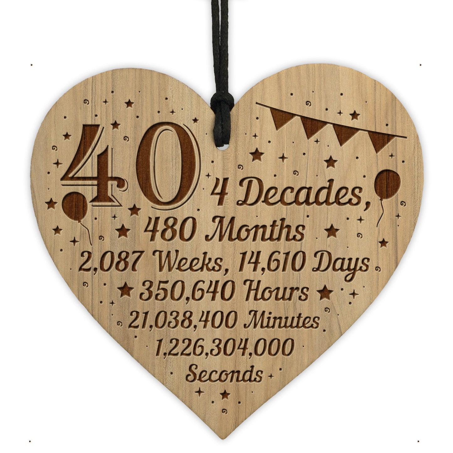 Funny 40th Birthday Gift For Him Her Engraved Wood Heart