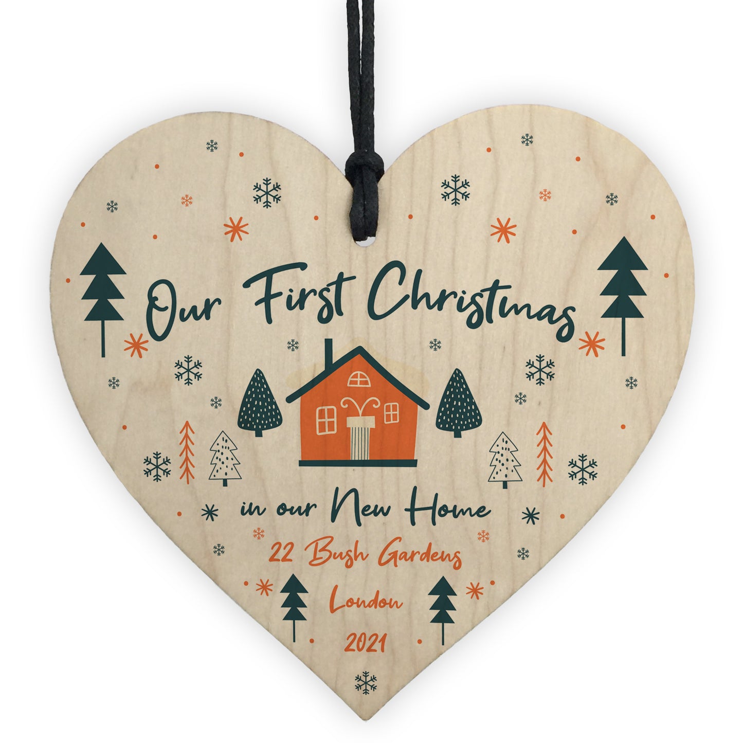 1st Christmas New Home Tree Decoration Personalised Wood Bauble