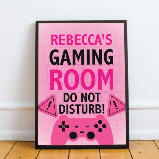 PINK Gaming Room Print PERSONALISED Girls Bedroom Sign Gift