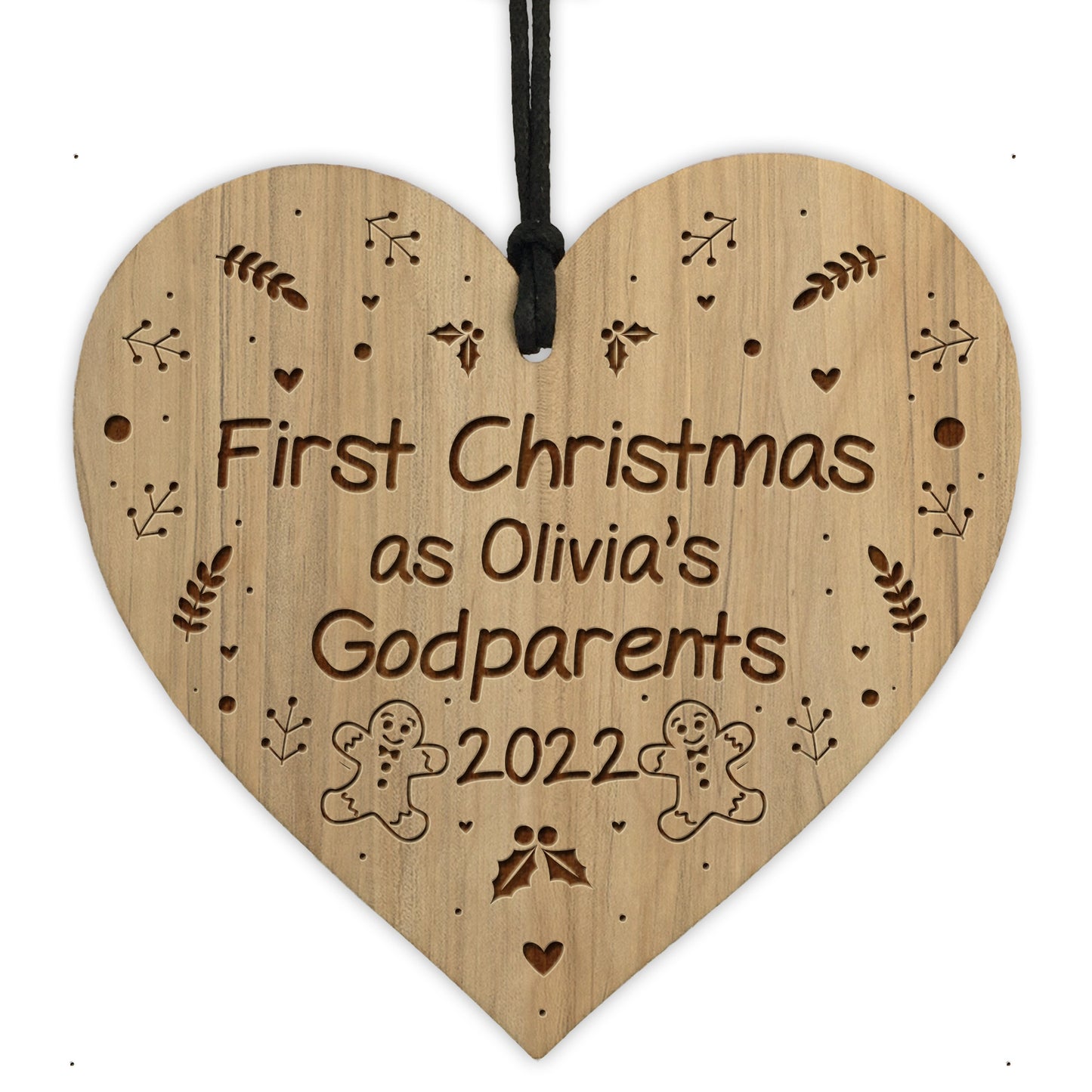 1st Christmas As Godparents Decoration Engraved Wood Decoration