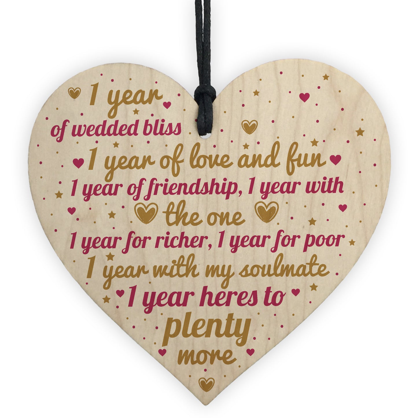 1st Wedding Anniversary 1 Year Gift Wooden Heart First Wedding