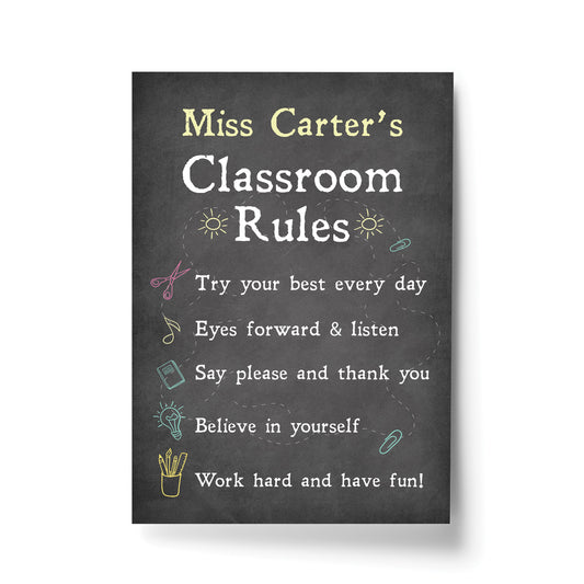 Classroom Rules Sign For Teacher Gift Personalised Wall Sign