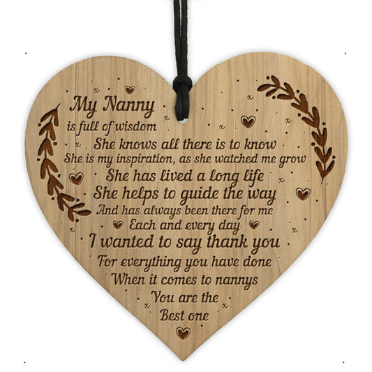 ANNY GIFT Engraved Wood Heart Nanny Birthday Christmas Thank You
