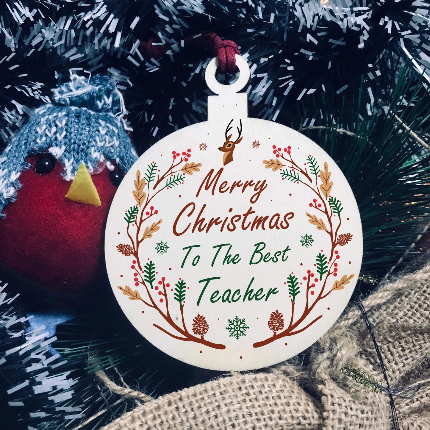 Merry Christmas To The Best Teacher Hanging Bauble Tree Decor