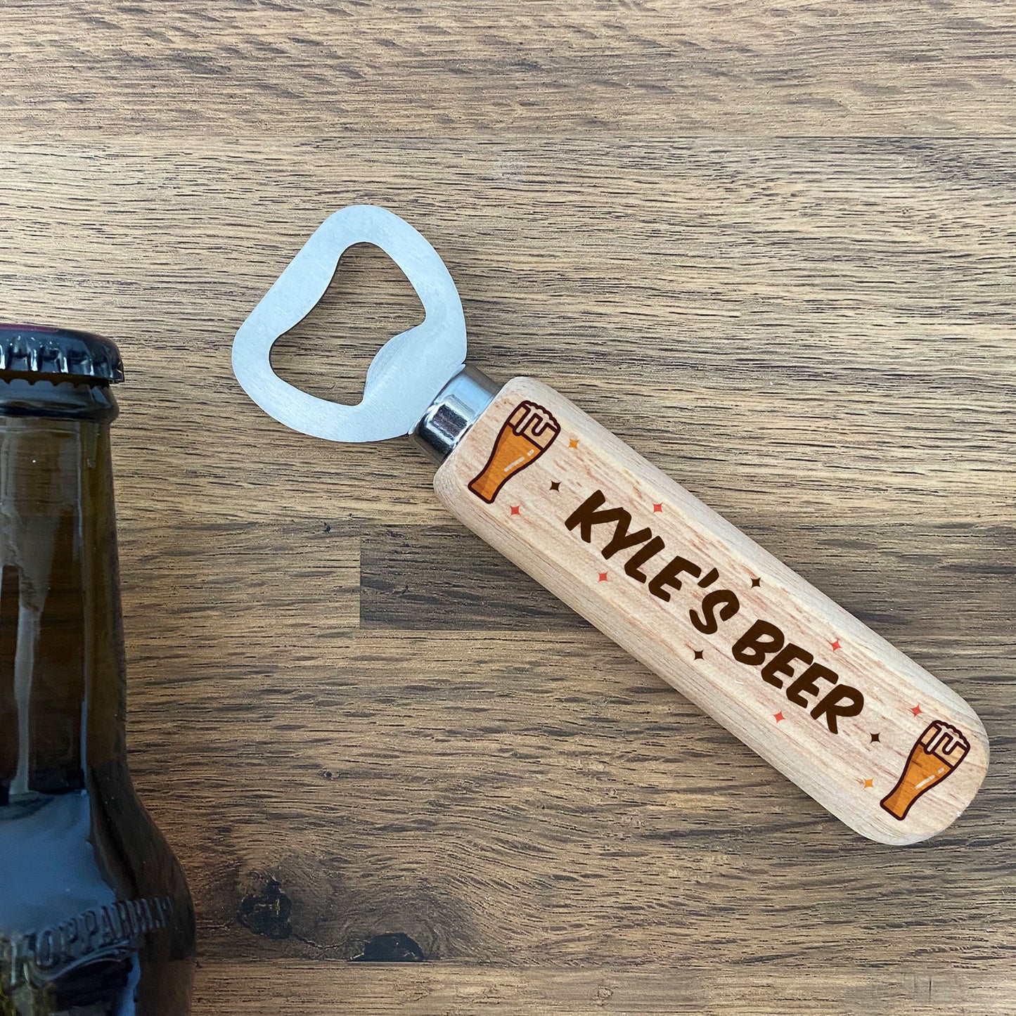 Personalised Wooden Beer Bottle Opener Gift For Him Birthday