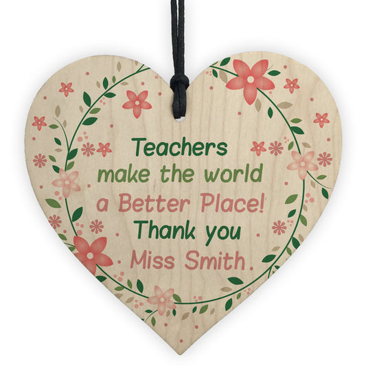 Personalised Gift For Teacher Assistant Childminder Wood Heart