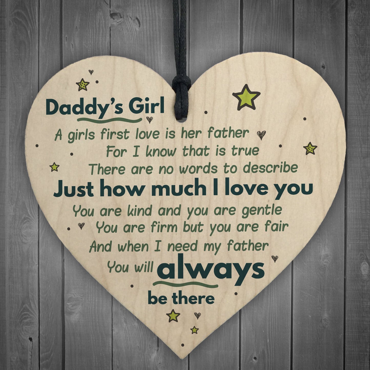 Daddy's Girl Hanging Wooden Heart FATHERS DAY Gift For Him Idea