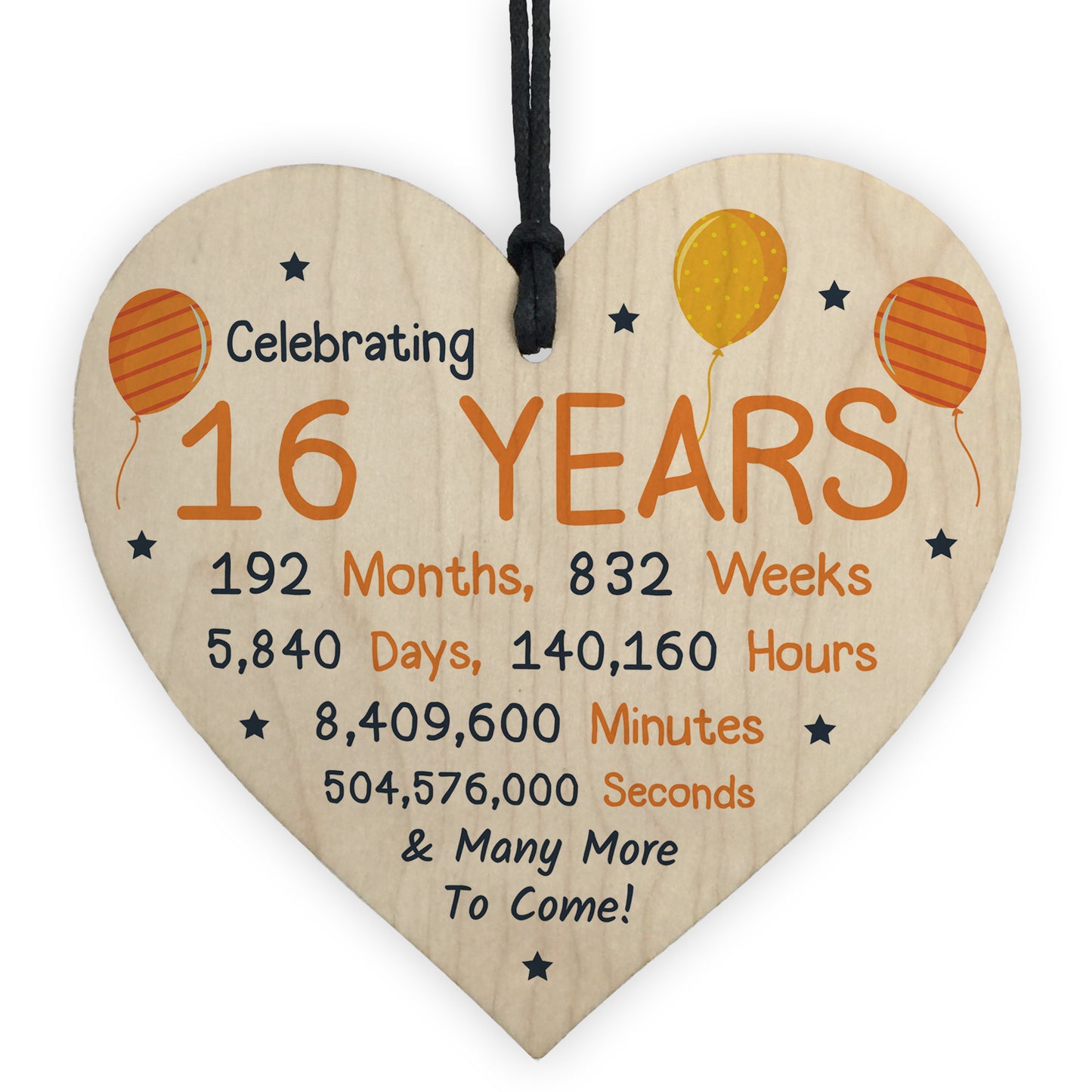 16th Birthday Novelty Wooden Heart Gift For Son Daughter Brother