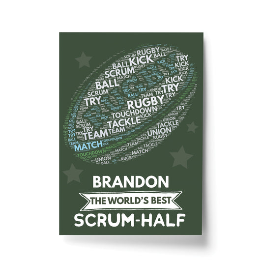 Personalised Rugby Player Gift Ball Wall Print Birthday Gifts