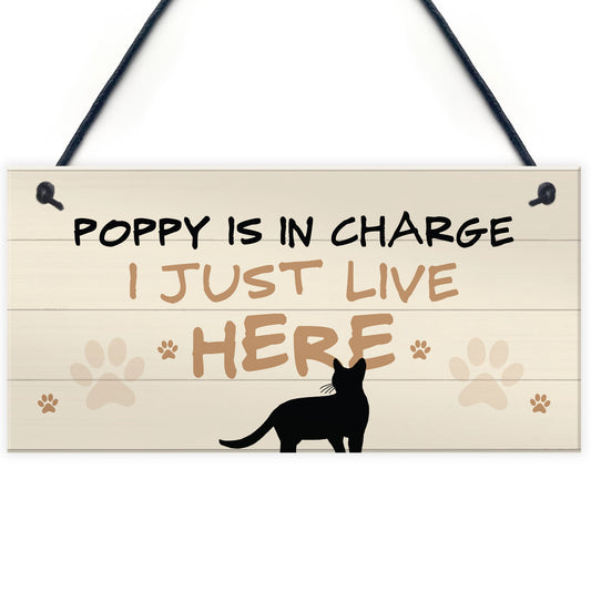 Cat In Charge Sign Funny Cat Git Personalised Hanging Door Sign