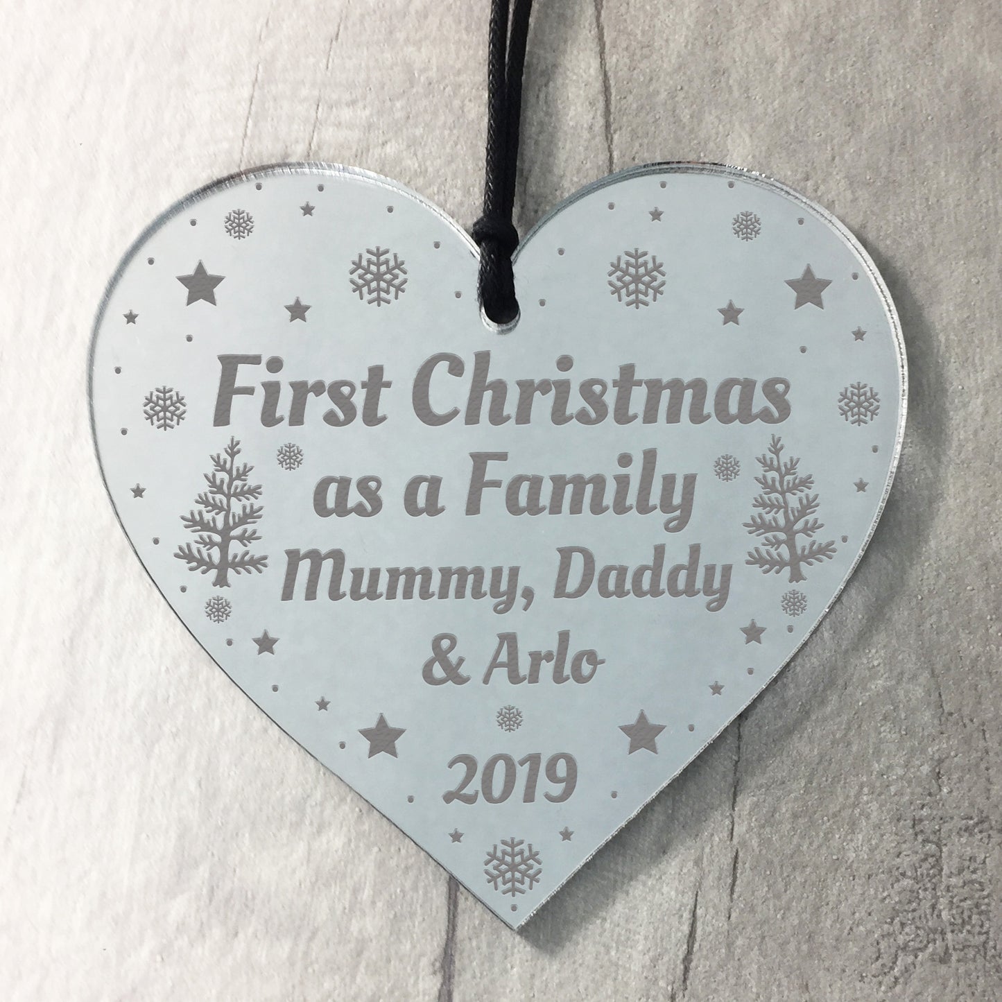 1st Christmas As A Family Personalised Acrylic Heart Xmas Gift