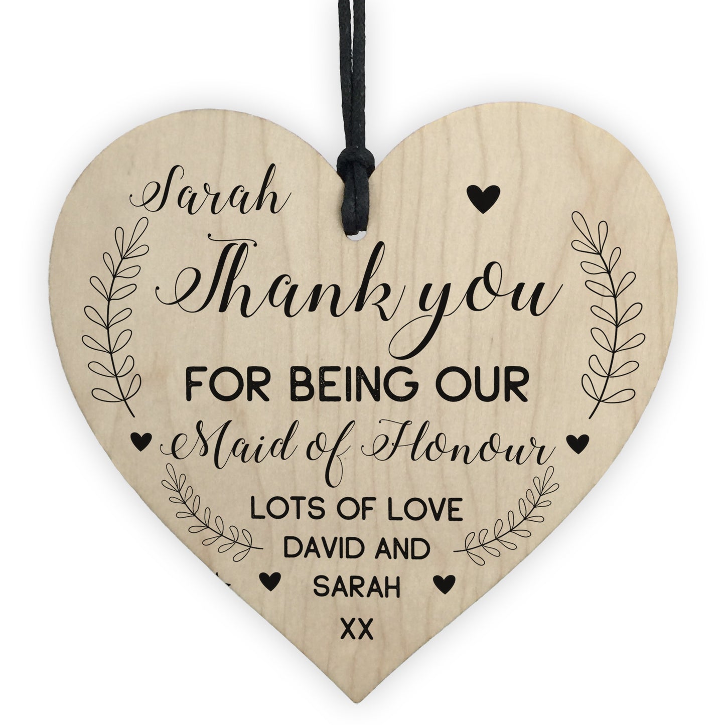 Personalised Thank You Gift For Maid Of Honour Wood Heart