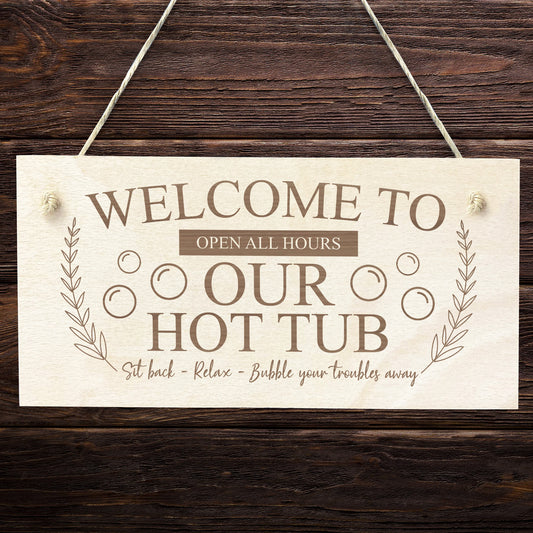 Hot Tub Accessories Wood Sign Engraved Hot Tub Sign For Garden