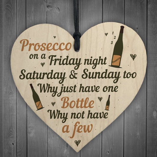 Friday Night Prosecco Wood Heart Funny Drinking Bar Plaque Gift