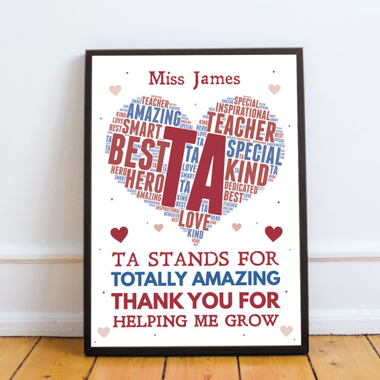 Personalised Amazing Teaching Assistant Gift Framed Word Art