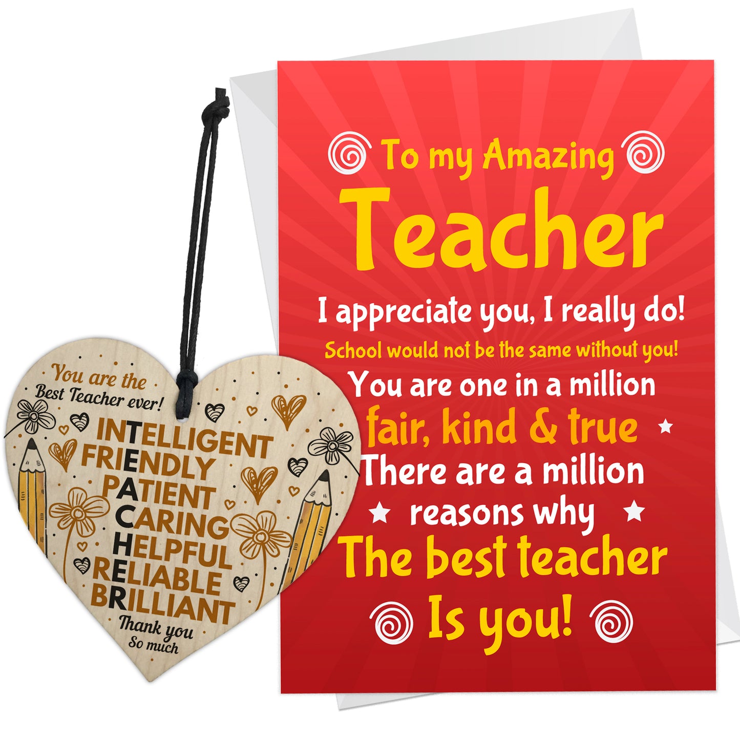 Gift For Amazing Teacher TEACHER PLAQUE Wood Heart And Card