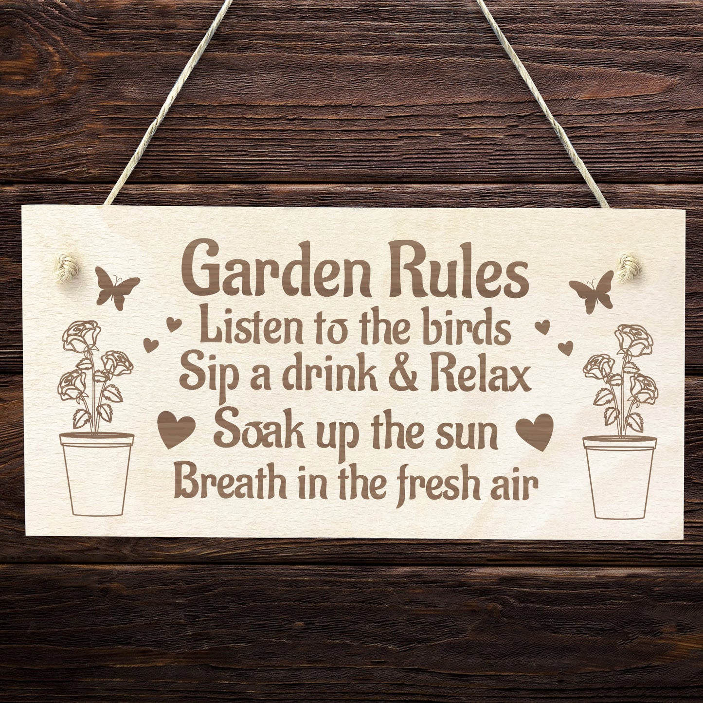 Garden Rules Sign Engraved Hanging Wall Door Plaque Shed Sign