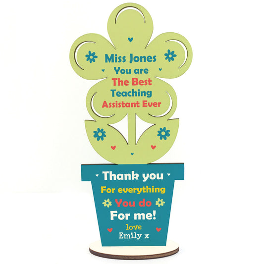 Personalised Teaching Assistant Thank You Gift Wooden Flower