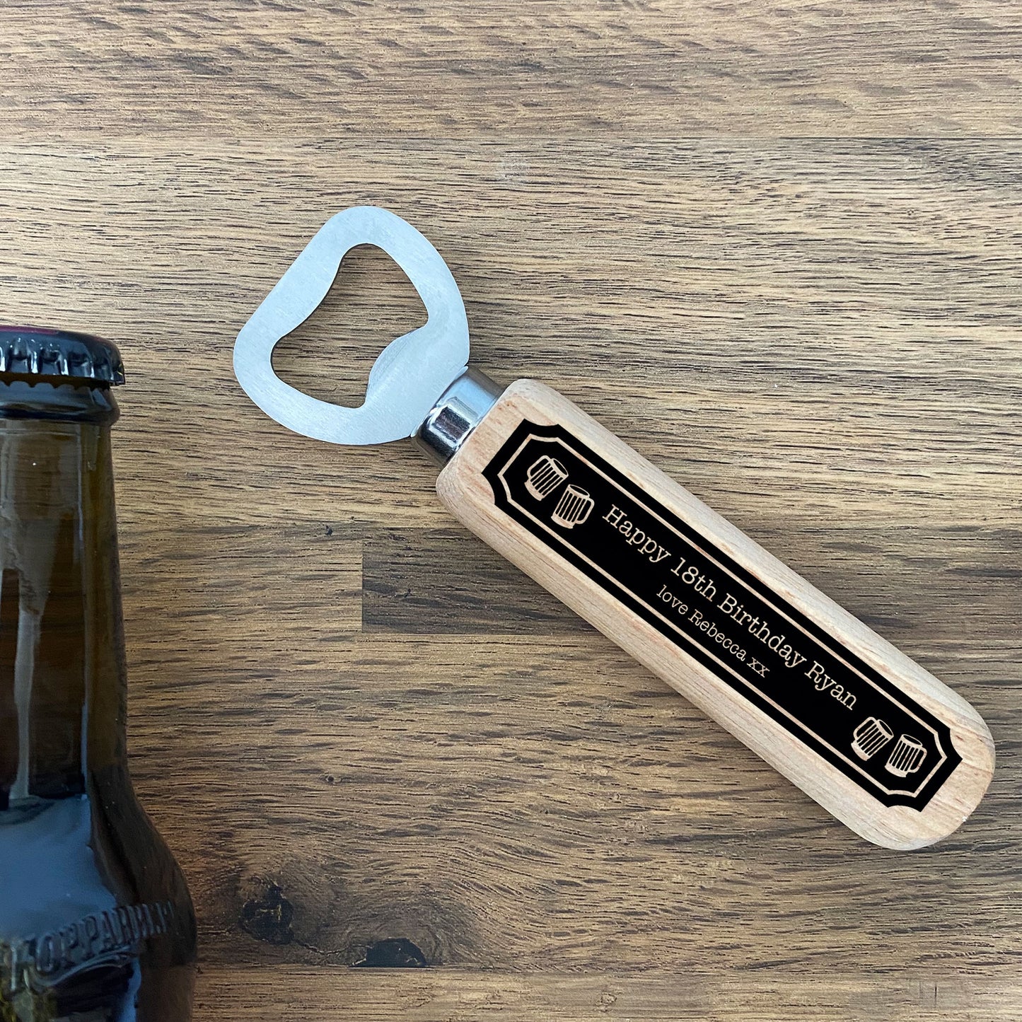Personalised 18th 21st Birthday Gift For Him Wood Bottle Opener