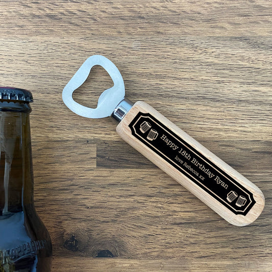 Personalised 18th 21st Birthday Gift For Him Wood Bottle Opener